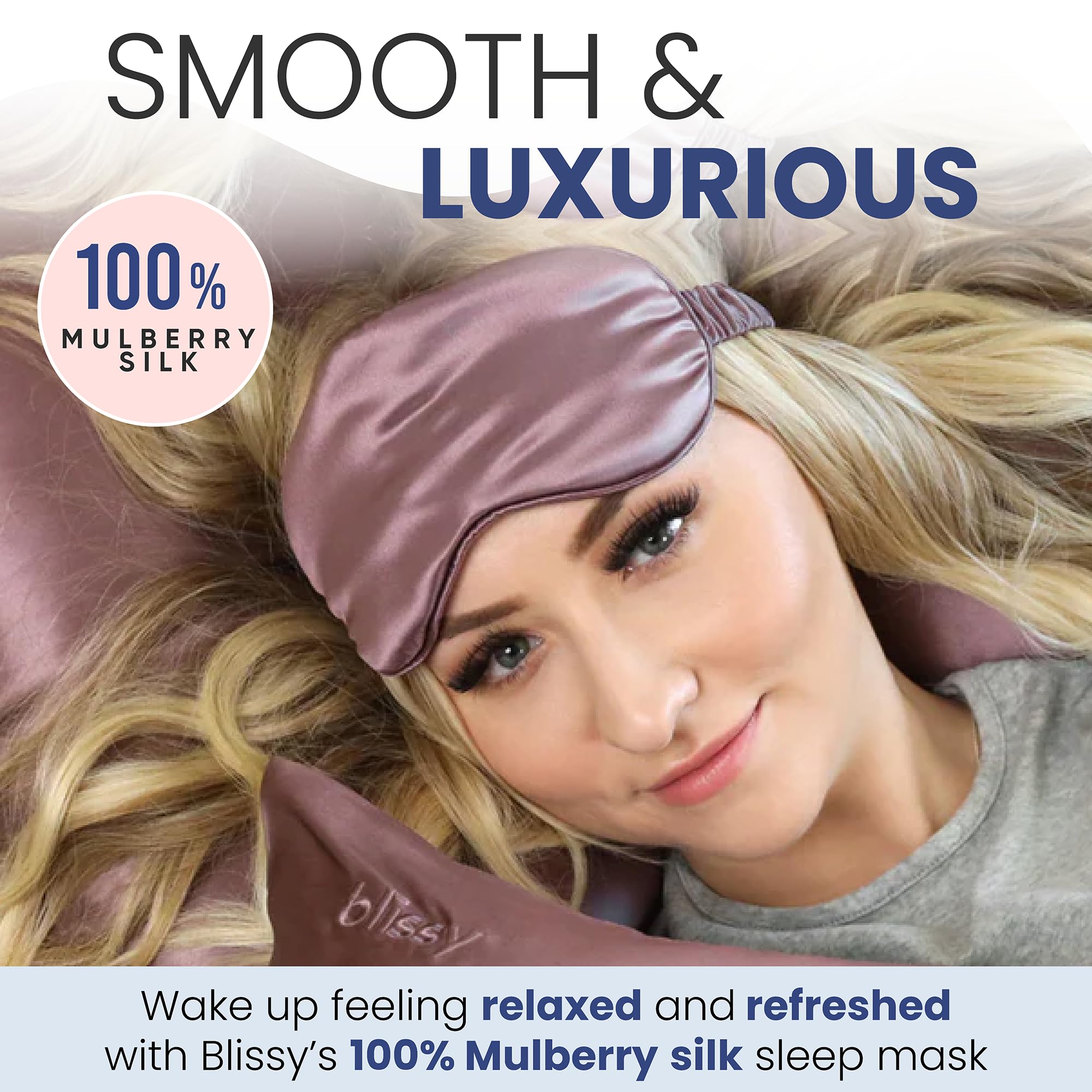 Blissy Silk Sleep Mask - Silk Eye Sleeping Mask for Women &amp; Men for Total Blackout - Silk Eye Mask - 100% Pure Mulberry Silk, 22 Momme 6a Fibers - Blindfold Silk Sleep Mask Side Sleeper Eye Cover