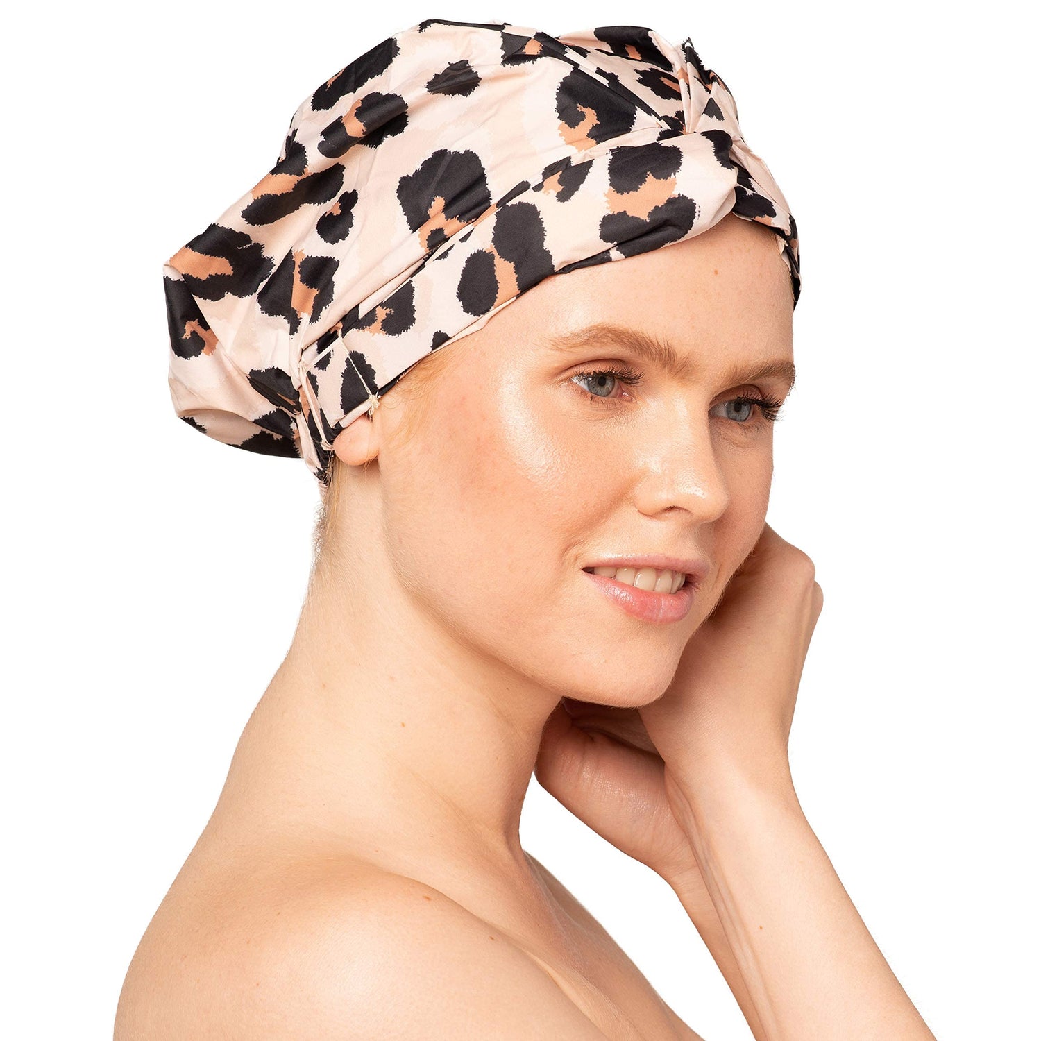 Kitsch Luxury Shower Cap for Women - Reusable Shower Cap for Long Hair with Non Slip Silicon Grip | Waterproof Hair Cap for Shower with One Size Fits Most | Stylish Hair Cover for Shower (Blush Dot)