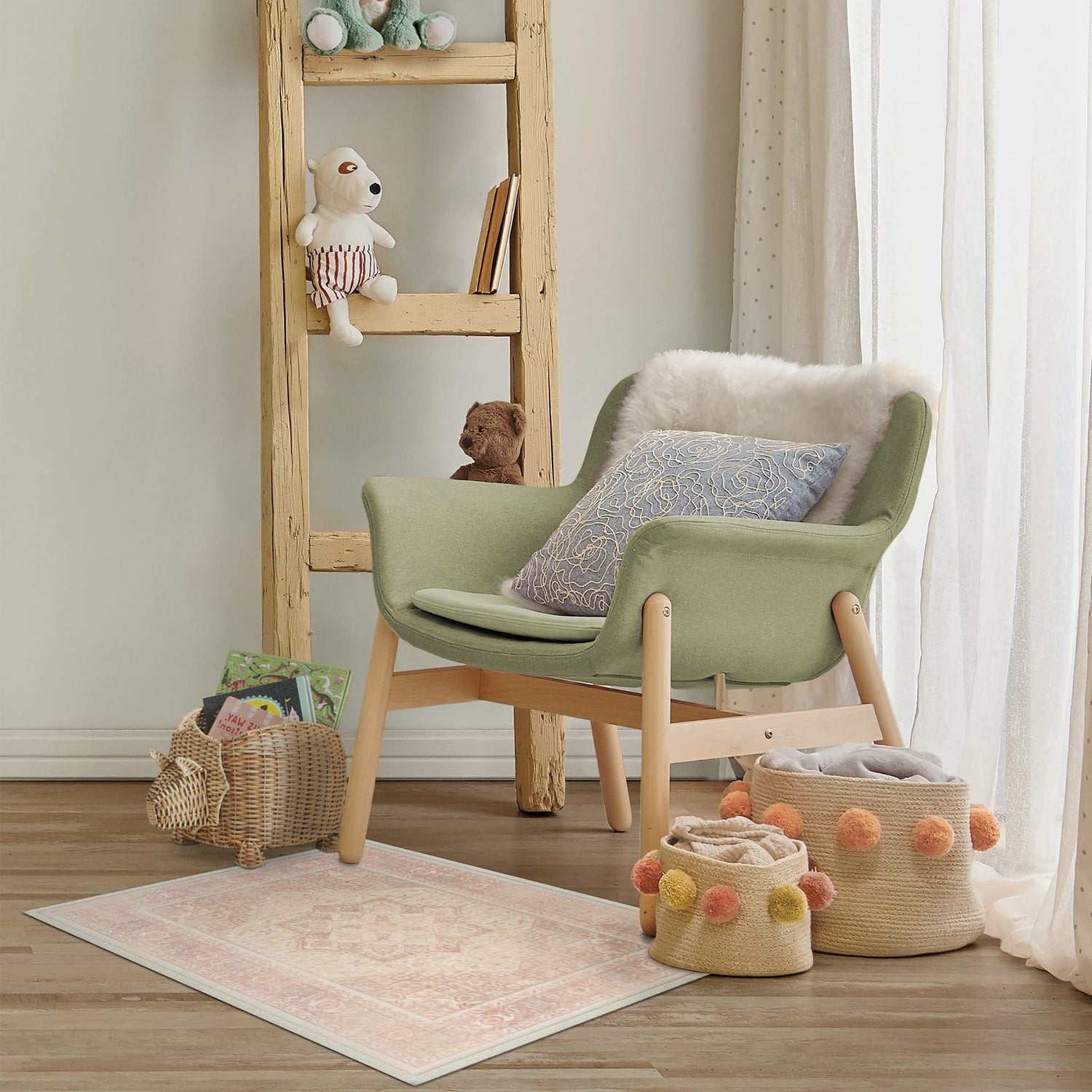 RUGGABLE Kamran Washable Rug - Perfect Vintage Area Rug for Living Room Bedroom Kitchen - Pet &amp; Child Friendly - Stain &amp; Water Resistant - Hazel 5&