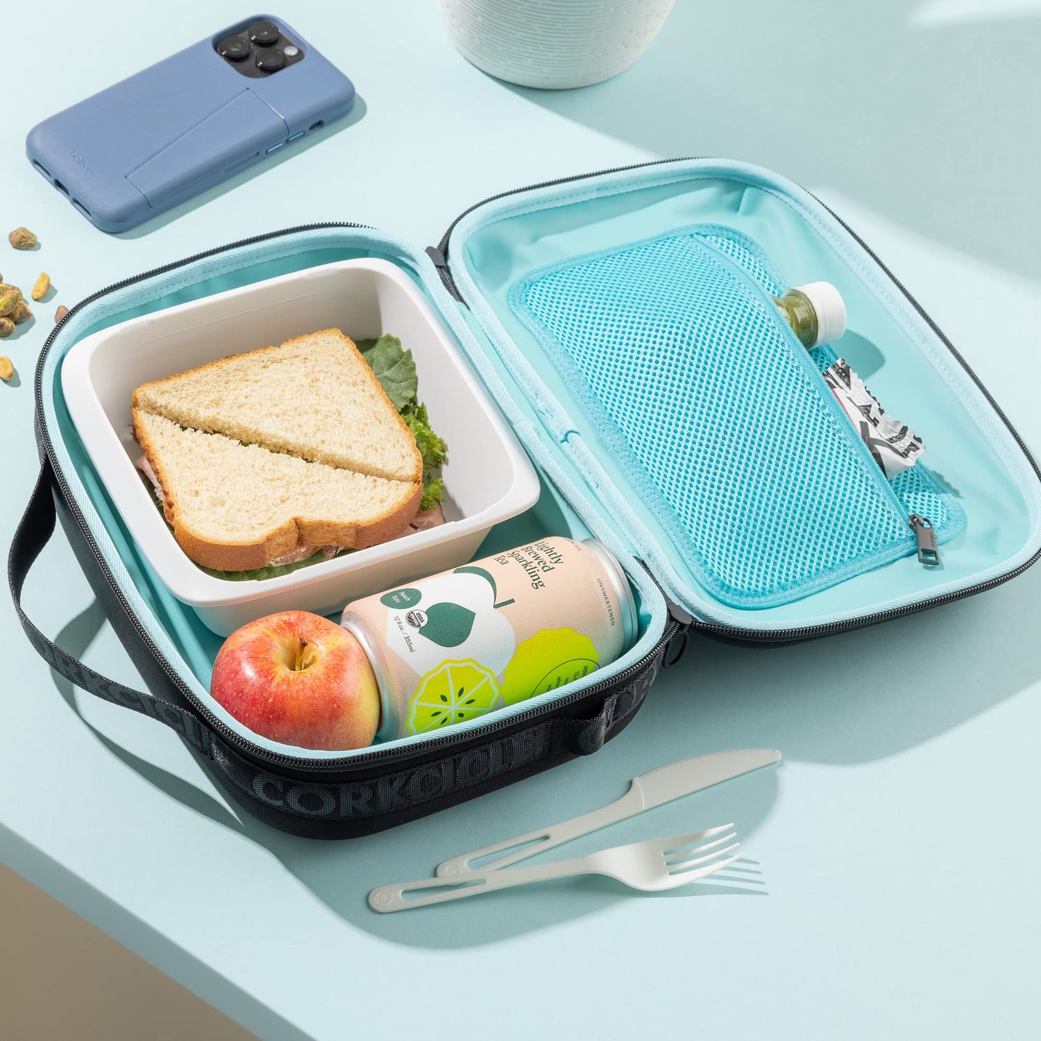 Corkcicle Lunchpod Insulated Lunch Bag, Black Neoprene, 11” x 8.75” x 4” – Crush-Proof Lunch Box Holds 16 oz Food Container – Cooler Bag Has Handle for Easy Carrying, Exterior &amp; Interior Pocket