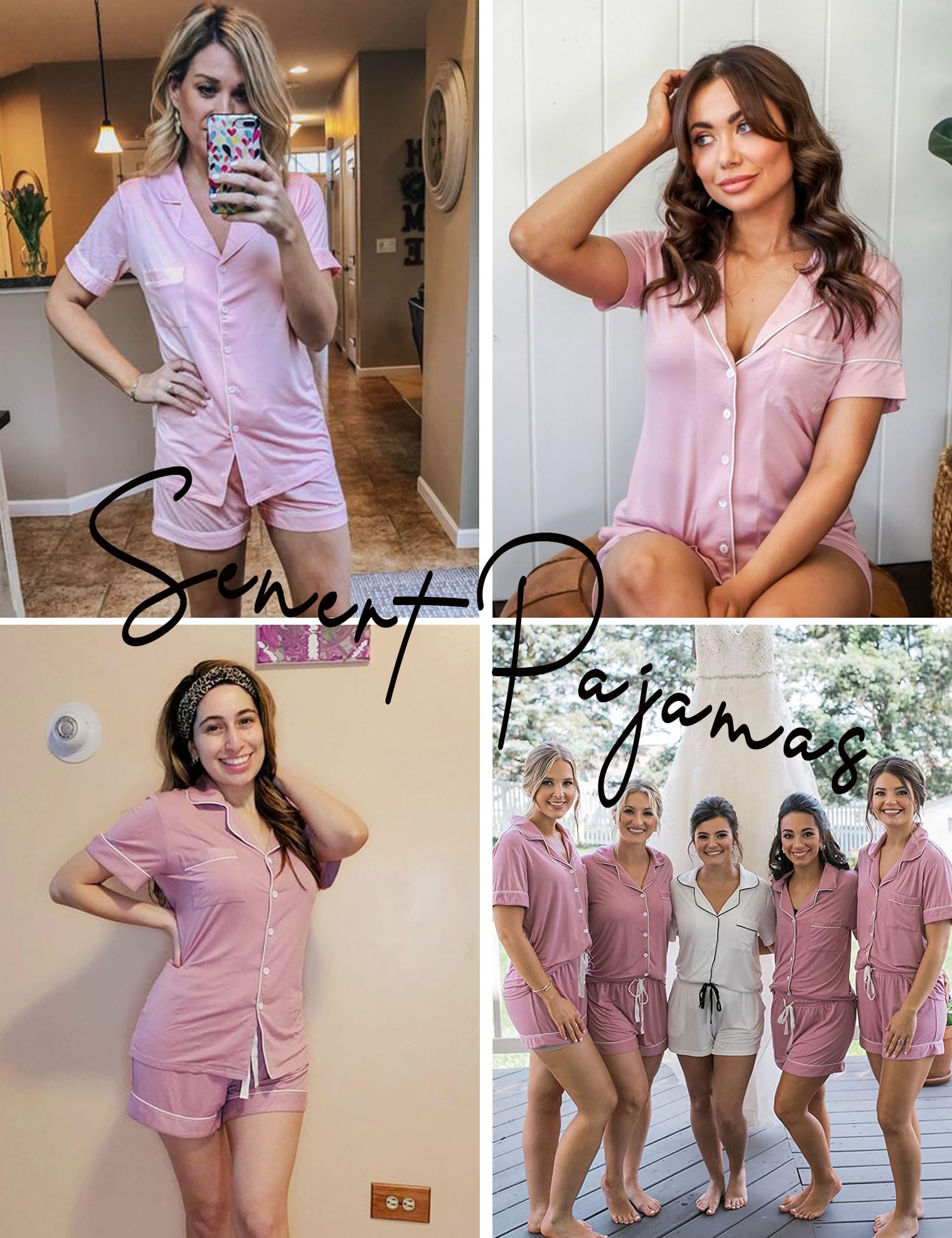 Senert Pajamas Set For Women Short Sleeve Sleepwear Soft Button Down Pjs Set Nightwear Lounge Sets S-XXL