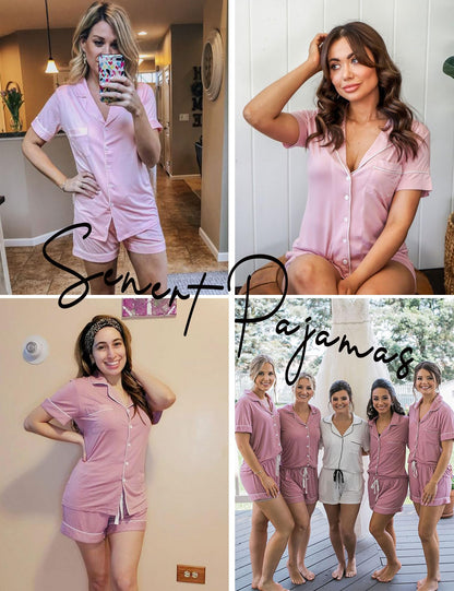 Senert Pajamas Set For Women Short Sleeve Sleepwear Soft Button Down Pjs Set Nightwear Lounge Sets S-XXL