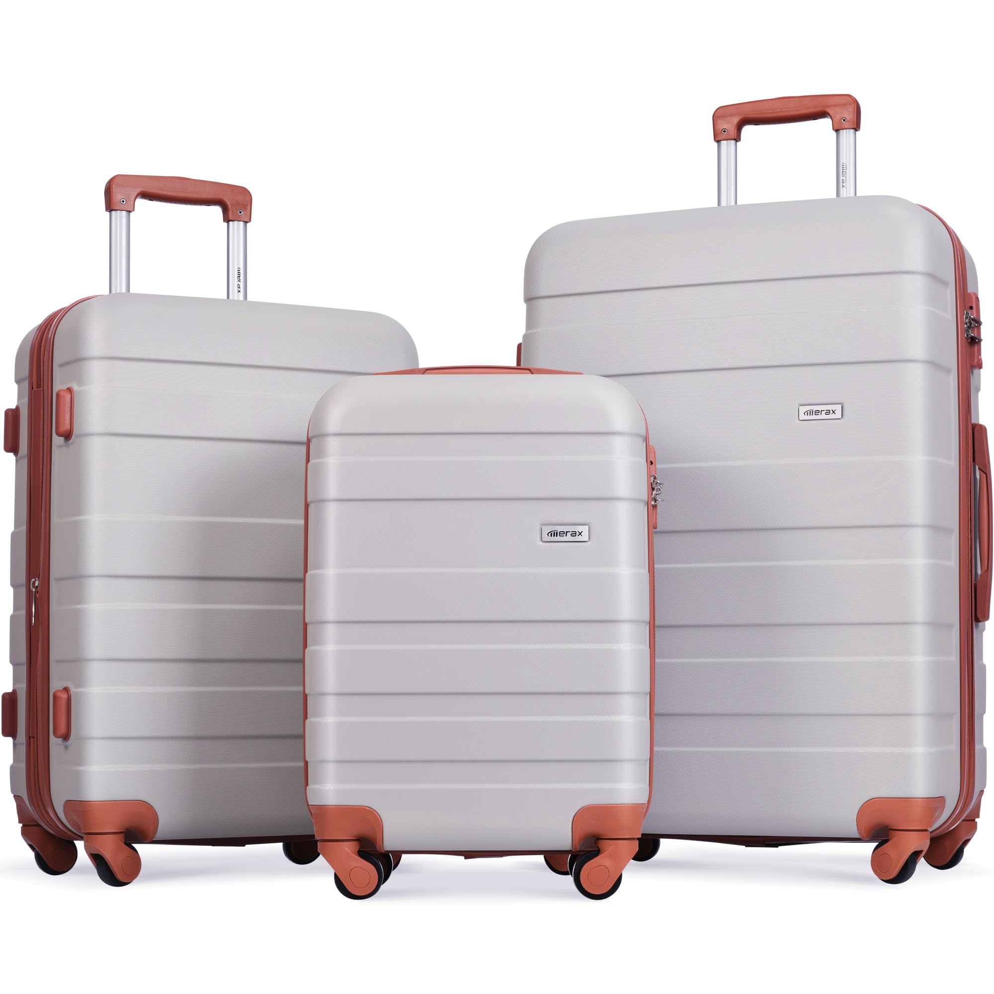 Merax 3 Pcs ABS Hardside Luggage Sets TSA Lock Spinner Wheel Suitcases, Pearly White, 20/24/28 Inch