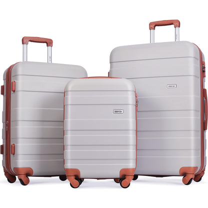 Merax 3 Pcs ABS Hardside Luggage Sets TSA Lock Spinner Wheel Suitcases, Pearly White, 20/24/28 Inch