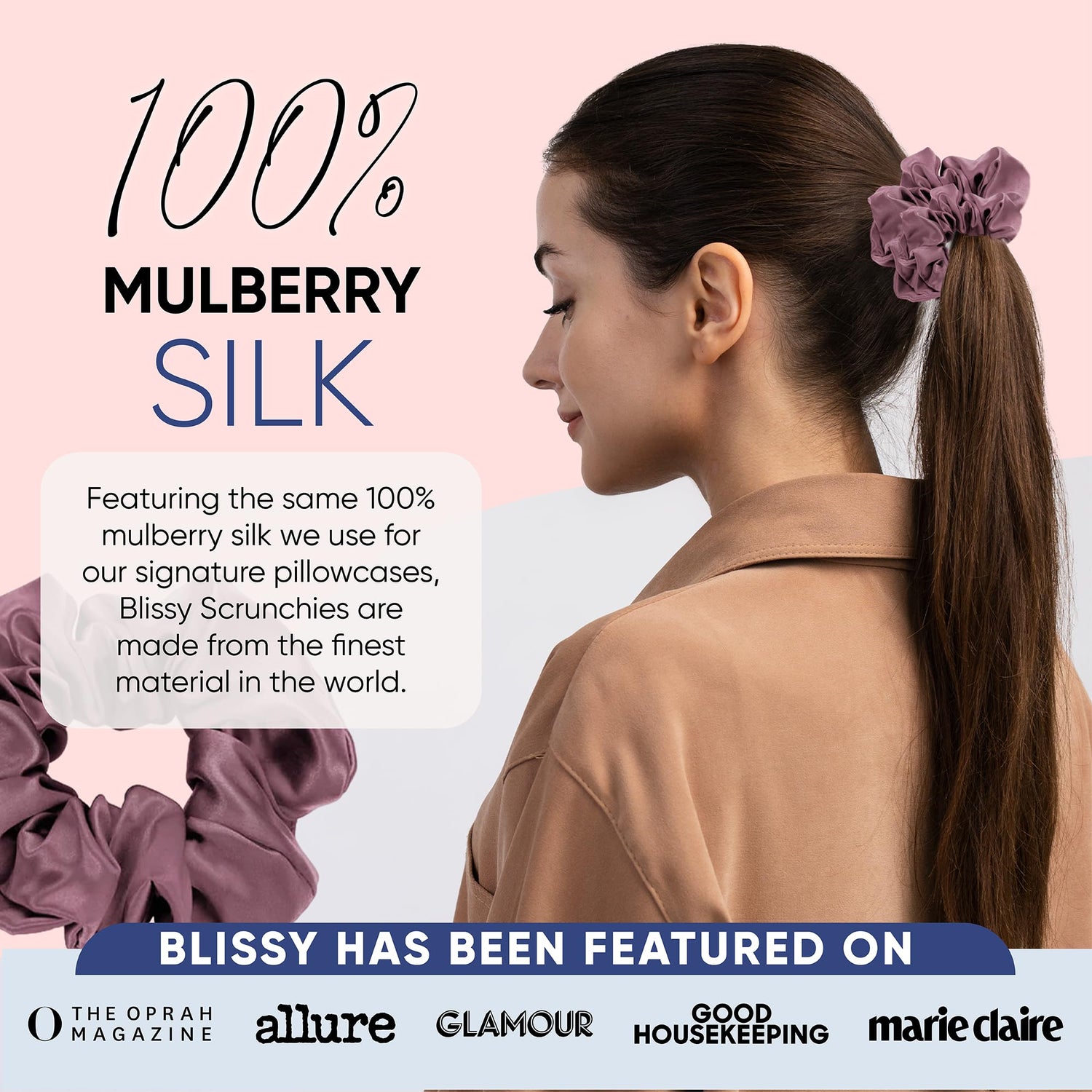 Blissy Silk Scrunchies (3 Pack) - 100% Pure Mulberry Silk - 22 Momme 6A High-Grade Fibers - Silk Scrunchie for Straight &amp; Curly Hair - Preventing Breakage, Tangling, &amp; Creasing (Black Skinny)