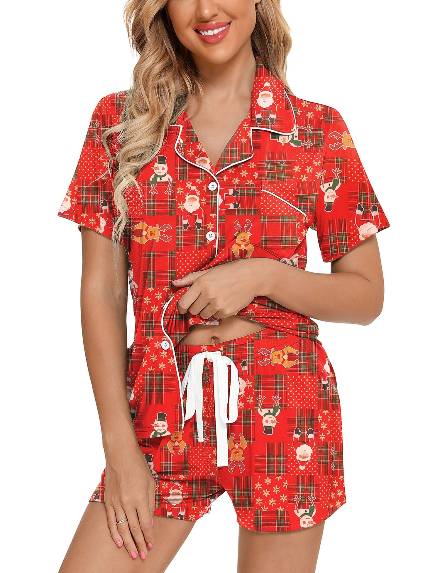 Senert Pajamas Set For Women Short Sleeve Sleepwear Soft Button Down Pjs Set Nightwear Lounge Sets S-XXL