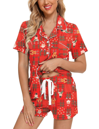 Senert Pajamas Set For Women Short Sleeve Sleepwear Soft Button Down Pjs Set Nightwear Lounge Sets S-XXL