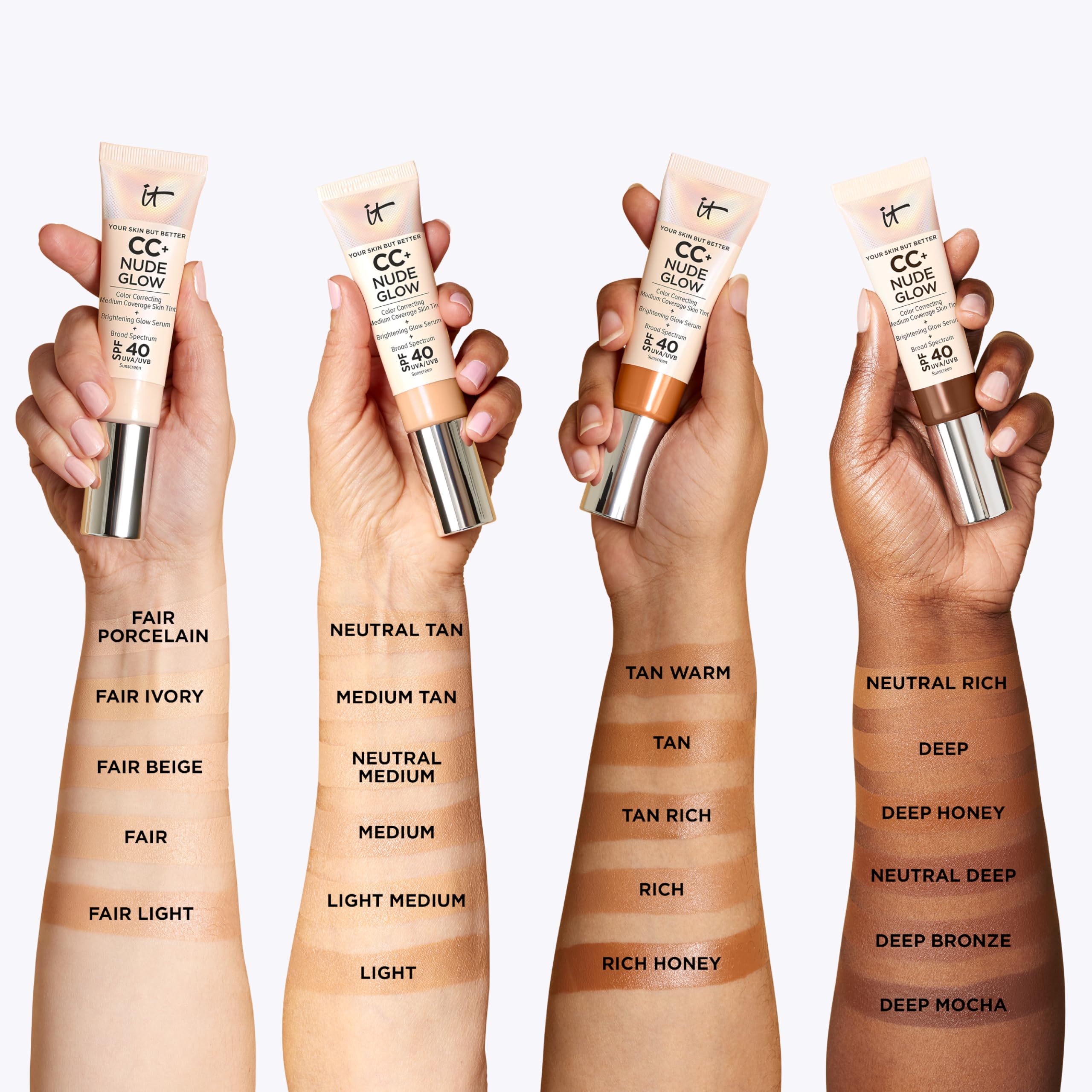 IT Cosmetics CC+ Nude Glow Lightweight Foundation + Glow Serum with SPF 40 - With Niacinamide, Hyaluronic Acid &amp; Green Tea Extract - 1.08 fl oz