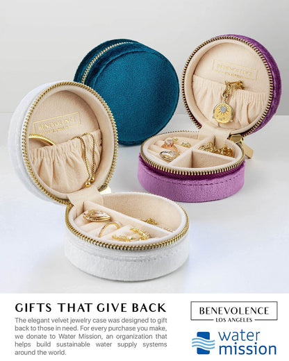 Benevolence LA Plush Velvet Travel Jewelry Storage Box | Travel Jewelry Case Small Jewelry Box for Women | Jewelry Travel Organizer | Earring Organizer with Mirror - Dusty Pink