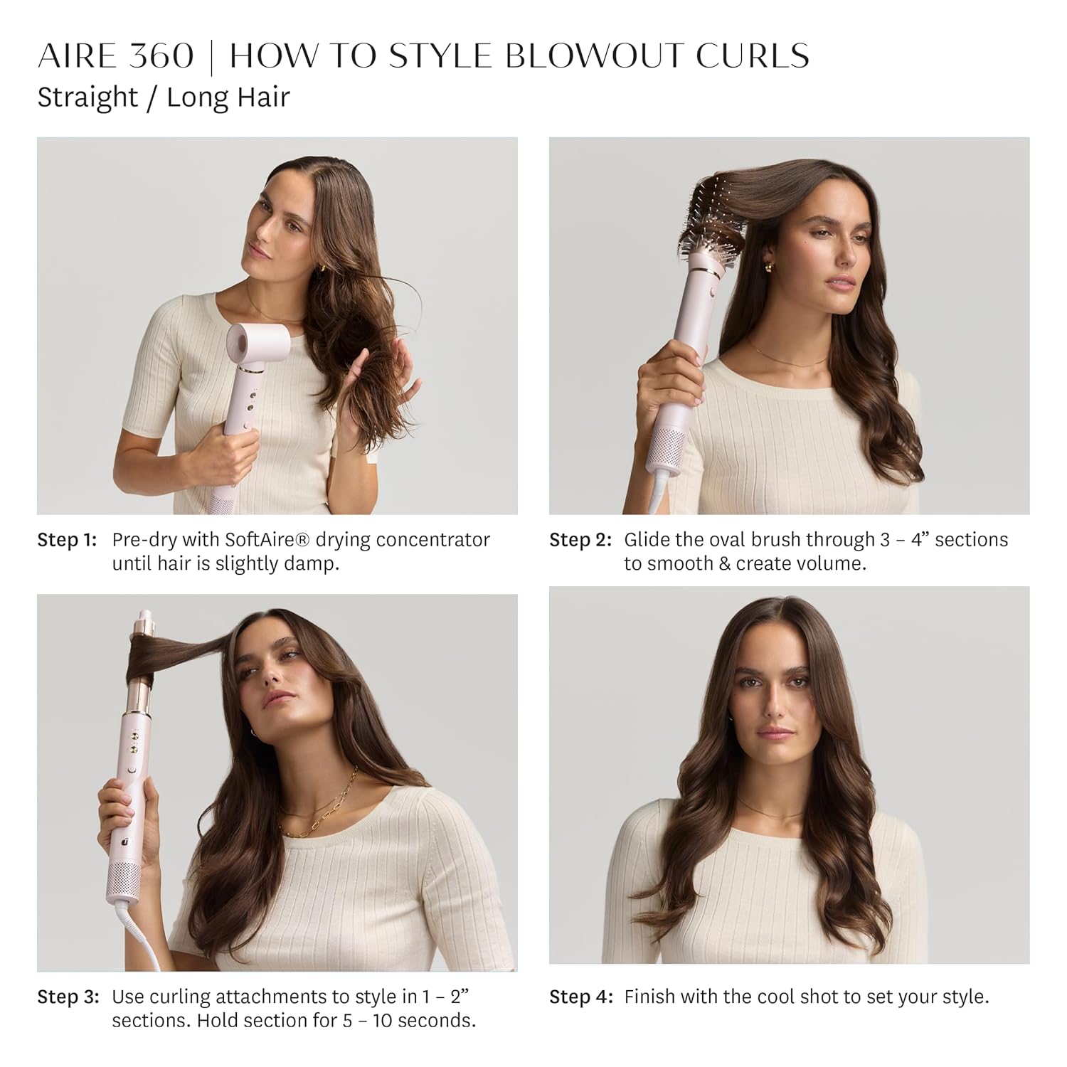 T3 Aire 360 Air Styler Blowout Kit with Ceramic Curling Attachments, Oval Brush &amp; Drying Concentrator | Fast, Healthy Blowouts and Long-Lasting Curls| For All Hair Types