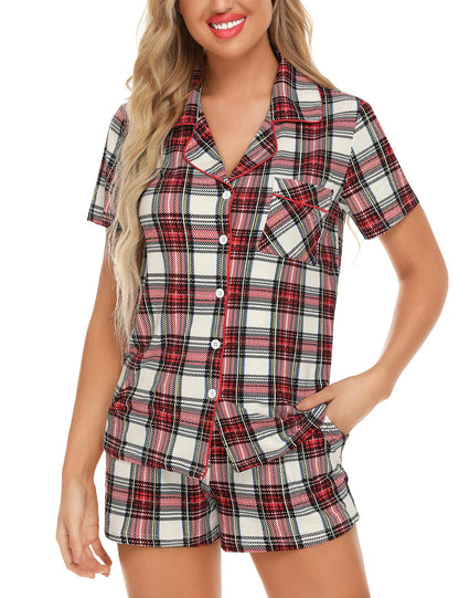 Senert Pajamas Set For Women Short Sleeve Sleepwear Soft Button Down Pjs Set Nightwear Lounge Sets S-XXL