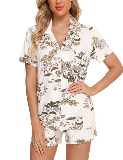 Senert Pajamas Set For Women Short Sleeve Sleepwear Soft Button Down Pjs Set Nightwear Lounge Sets S-XXL