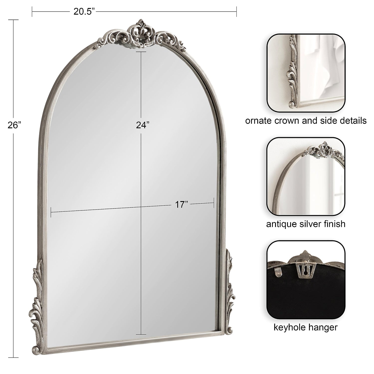 Kate and Laurel Myrcelle Traditional Arched Mirror, 25 x 33, Gold, Decorative Large Arch Mirror with Ornate Garland Detailing Along The Crown and Edges of The Frame