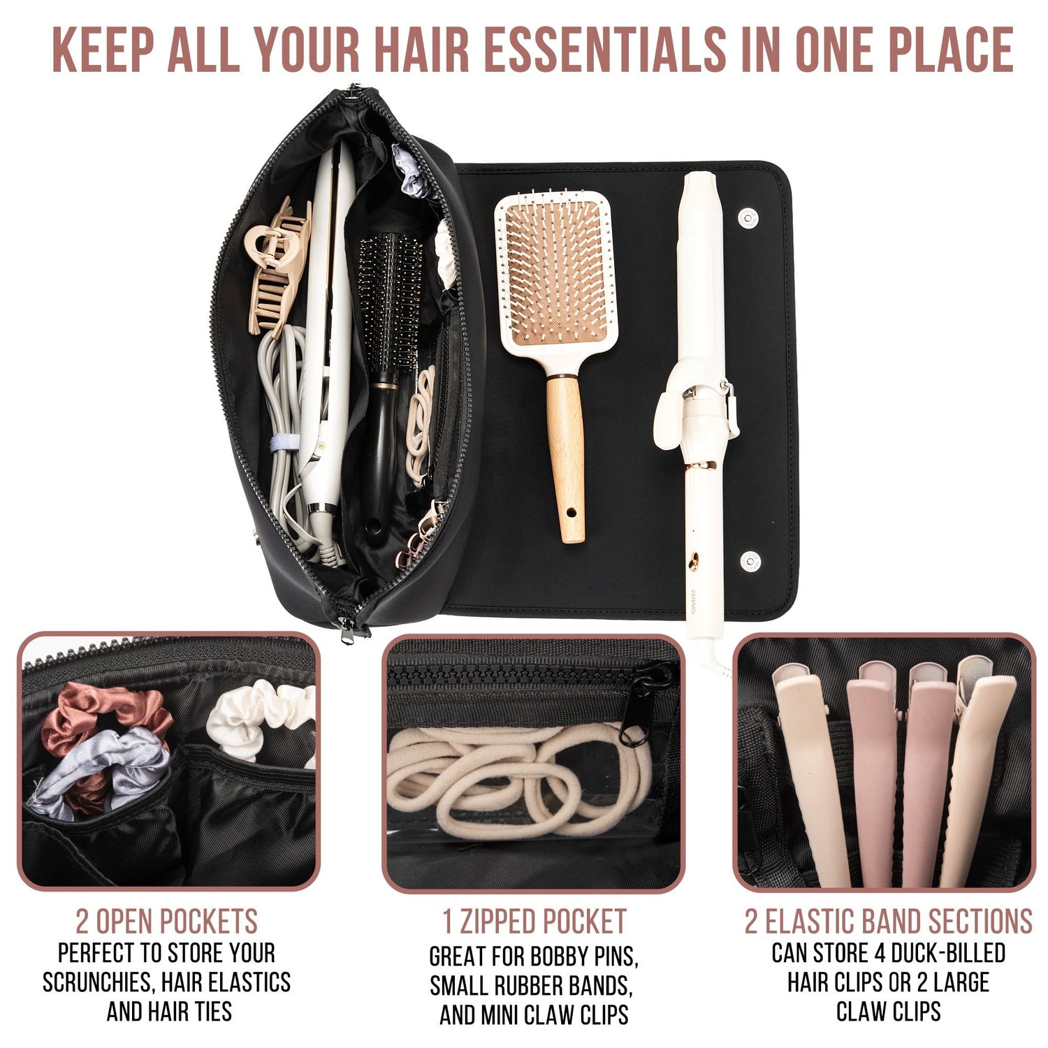 BAREFOOT CARIBOU Hair Tools Travel Bag and Heat Resistant Mat for Flat Irons, Straighteners, Curling Iron, and Haircare Accessories, 2-in-1 Design, with Interior Pockets, Portable Organizer (Ivory)