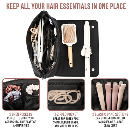 BAREFOOT CARIBOU Hair Tools Travel Bag and Heat Resistant Mat for Flat Irons, Straighteners, Curling Iron, and Haircare Accessories, 2-in-1 Design, with Interior Pockets, Portable Organizer (Ivory)