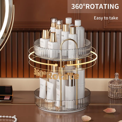 YCIA&amp;DONE 360 Rotating Makeup Organizer and Storage for Vanity Bathroom Countertop, High Capacity Cosmetic Skincare Perfume Organizer for Dresser Lazy Susan Organizers(Clear White,2 Tiers)