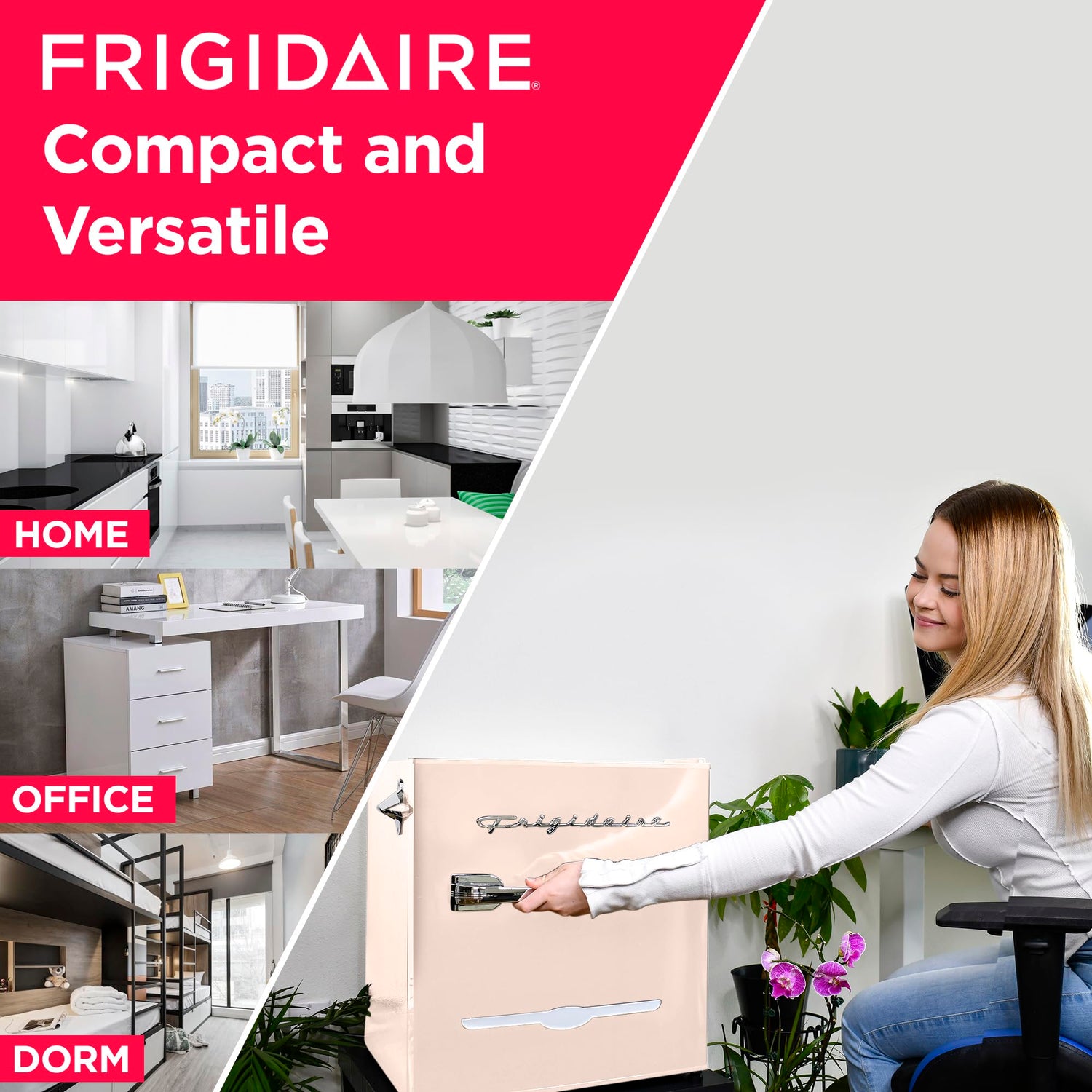 Frigidaire Coral EFR176- AMZ EFR176 Retro Mini Refrigerator-Energy Saving-Adjustable Thermostat Control-Side Mounted Bottle Opener-Ideal for for Dorm, Office, RV, Garage, Apartment 1.6 Cubic Feet
