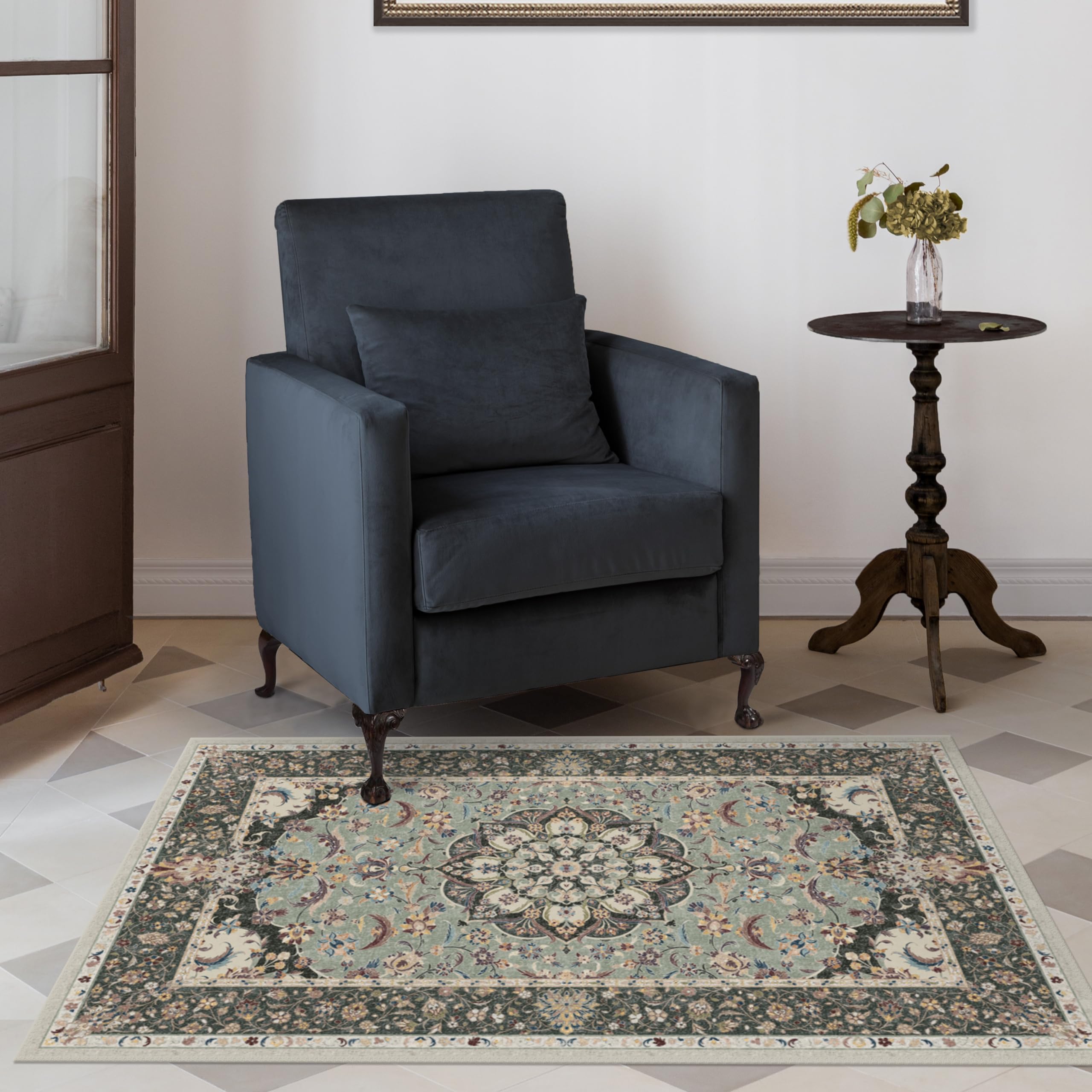 RUGGABLE Sima Washable Rug - Perfect Vintage Area Rug for Living Room Bedroom Kitchen - Pet &amp; Child Friendly - Stain &amp; Water Resistant - Royal Blue 2&