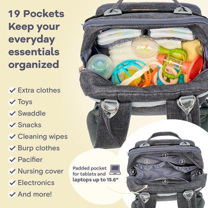 RUVALINO Diaper Bag Backpack, Multifunction Travel Pack Maternity Baby Changing Bags, Large Capacity, Waterproof, Beige