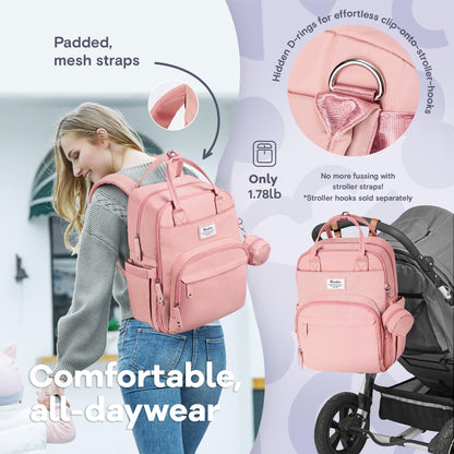 RUVALINO Diaper Bag Backpack, Multifunction Travel Pack Maternity Baby Changing Bags, Large Capacity, Waterproof, Beige