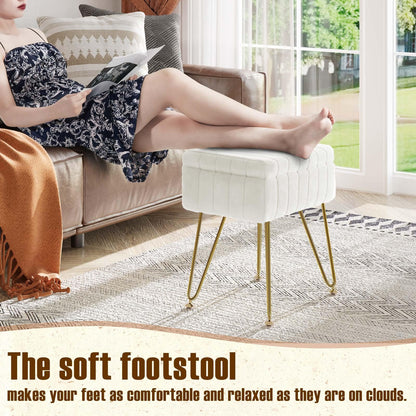 Greenstell Vanity Stool Chair Faux Fur with Storage, 19.4&quot; H x 15.7&quot; L x 11.8&quot; W Soft Ottoman 4 Metal Legs with Anti-Slip Feet, Furry Padded Seat, Modern Multifunctional Chairs for Makeup, Bedroom
