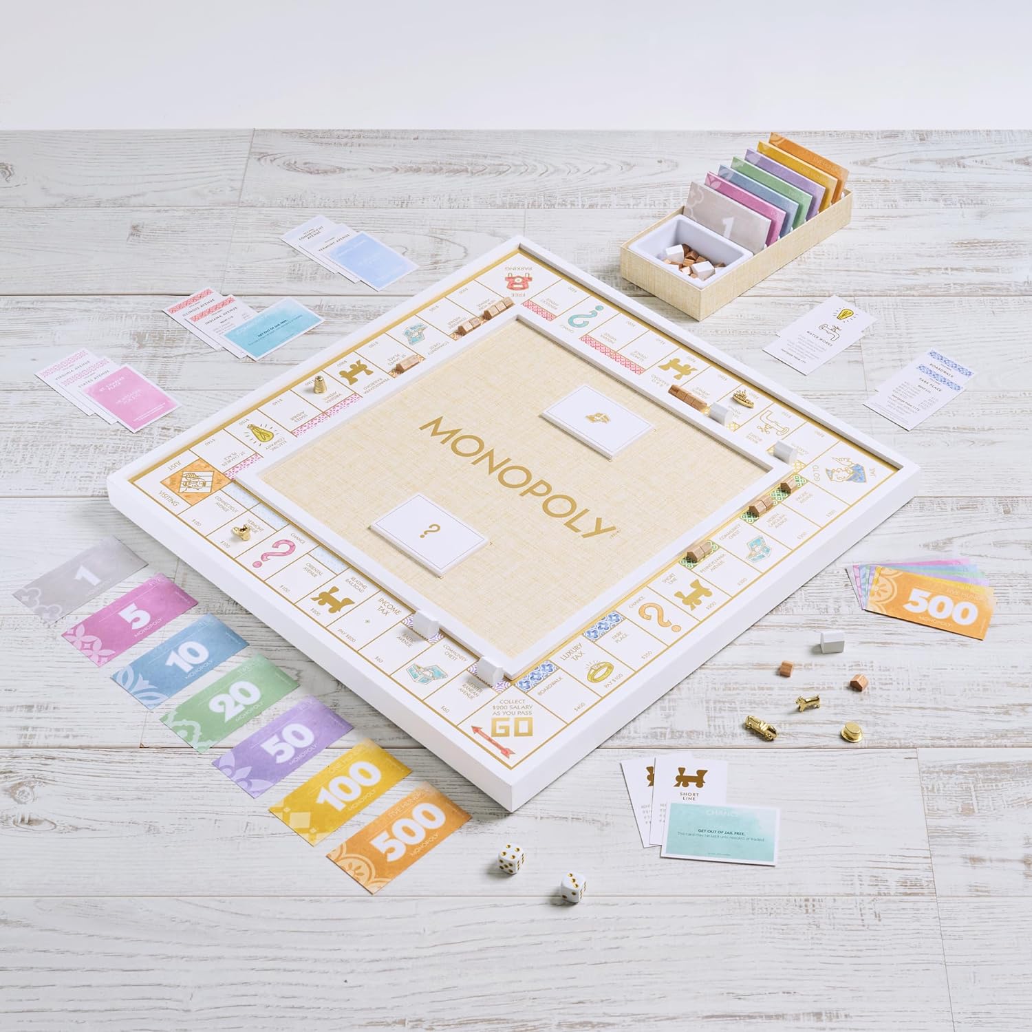 WS Game Company Monopoly Bianco Edition with Foil-Stamped Wood Game Board and Premium Components