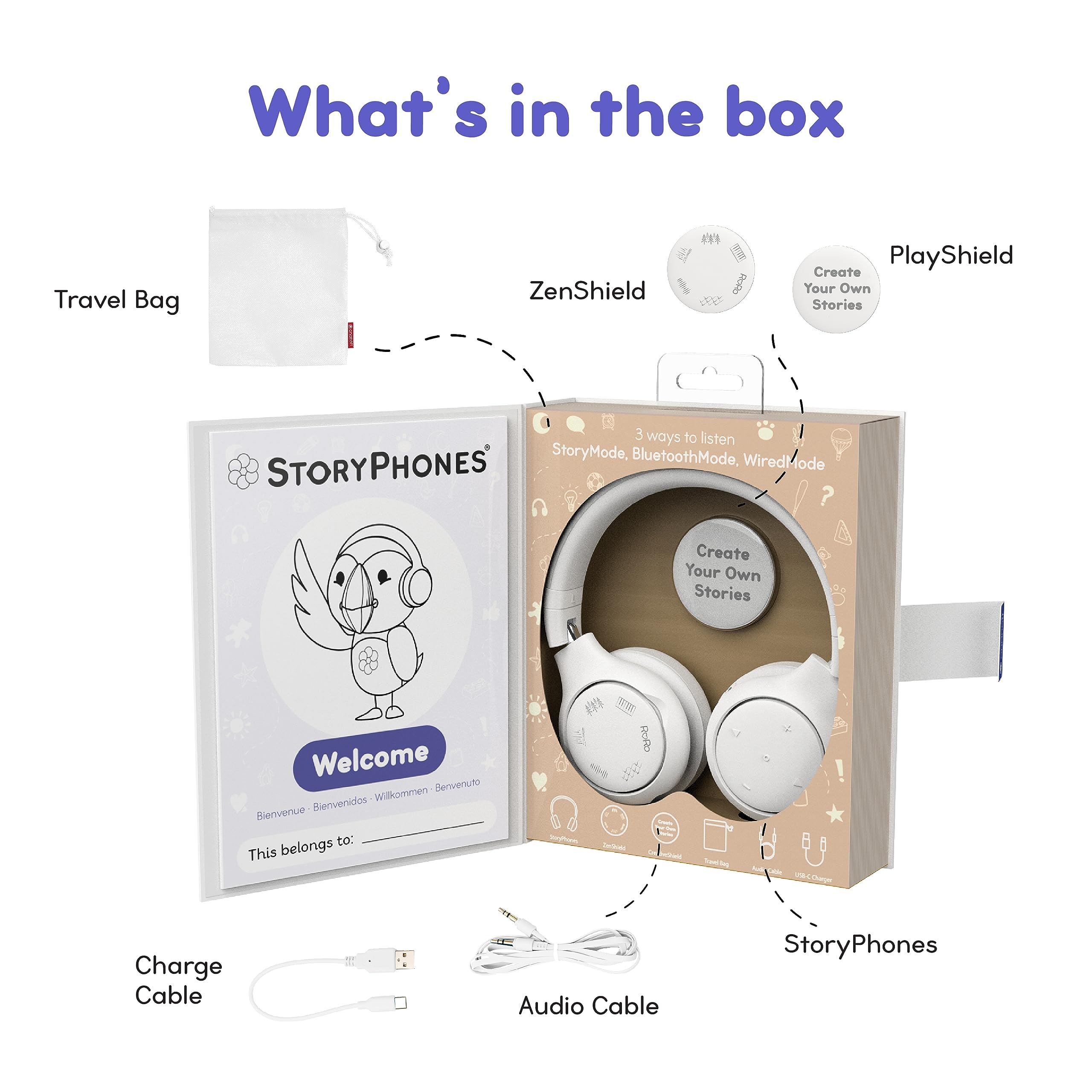 StoryPhones Storytelling Headphones for Kids - Screen-Free Entertainment Experience for Stories, Music and Boost Creativity, Grey