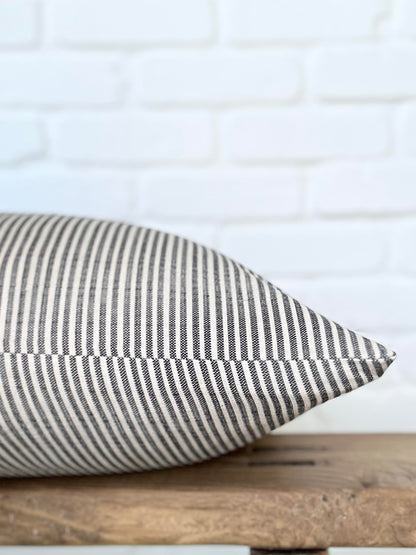 Pillow Cover 100% Linen 20 x 20 inches Double Sided Block Print with Zipper for Easy Removal Home Decor Shabby Chic Farmhouse Neutral Decorative Sofa Couch Accent (Plaid White Grey)