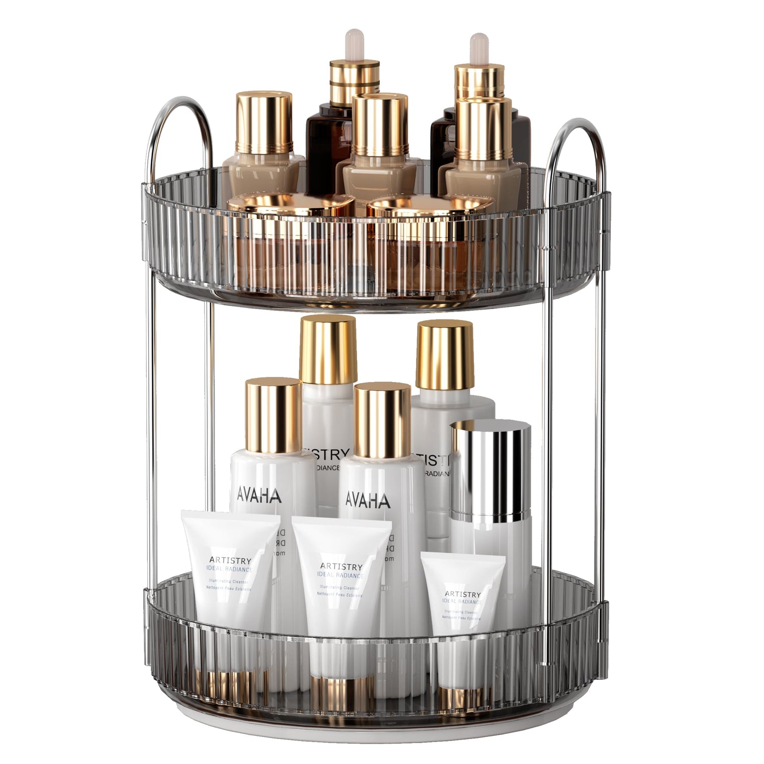 YCIA&amp;DONE 360 Rotating Makeup Organizer and Storage for Vanity Bathroom Countertop, High Capacity Cosmetic Skincare Perfume Organizer for Dresser Lazy Susan Organizers(Clear White,2 Tiers)