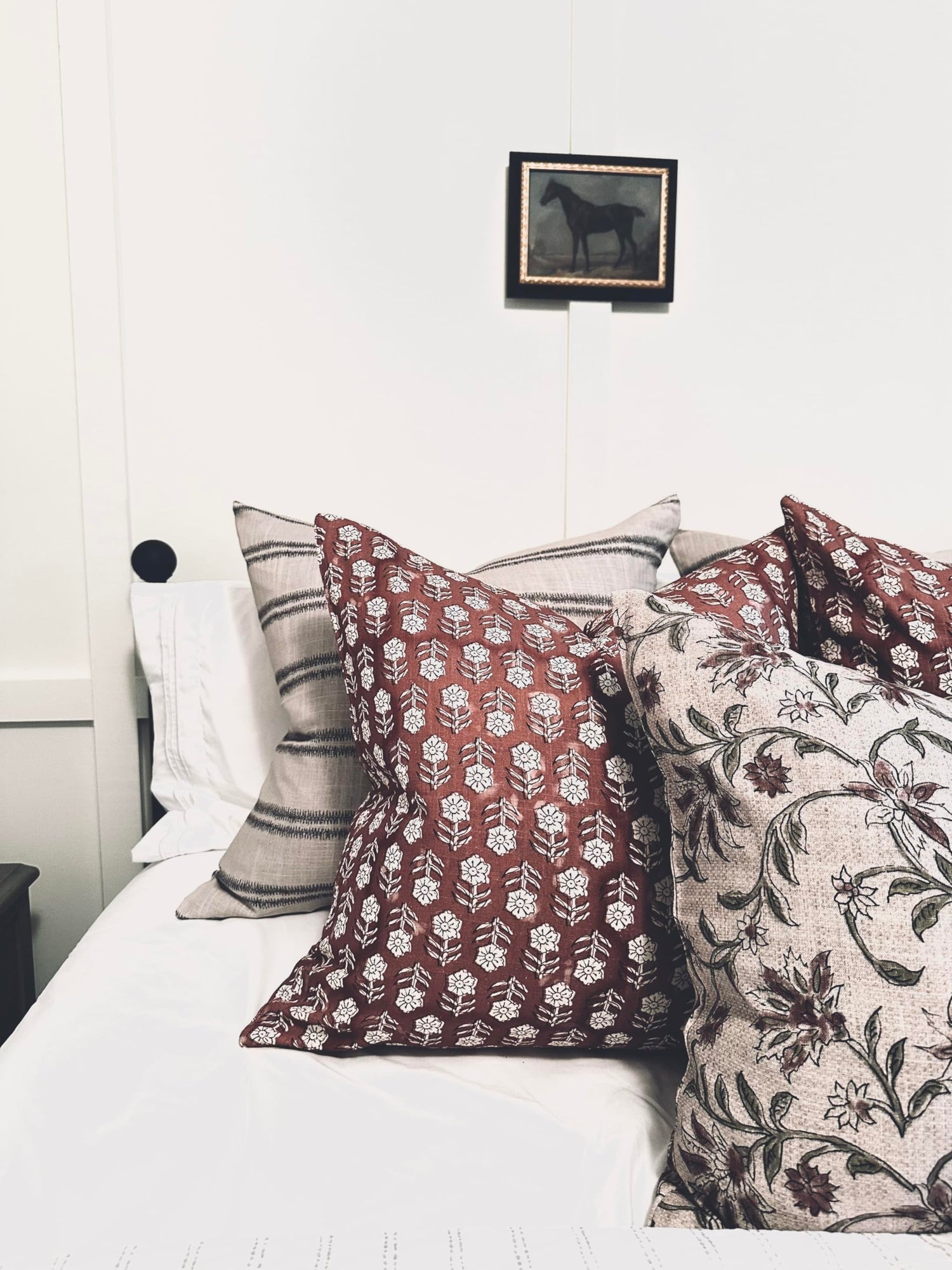 Pillow Cover 100% Linen 20 x 20 inches Double Sided Block Print with Zipper for Easy Removal Home Decor Shabby Chic Farmhouse Neutral Decorative Sofa Couch Accent (Plaid White Grey)