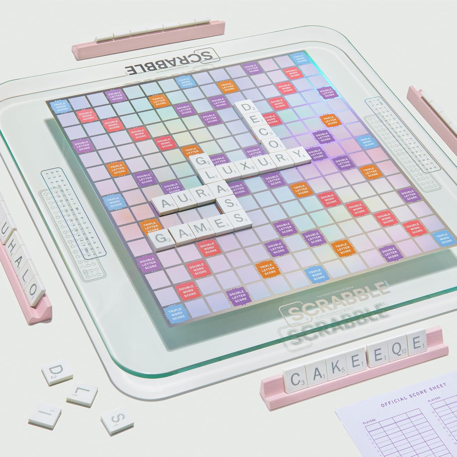 WS Game Company Scrabble Aura Edition with Rotating Tempered Glass Game Board