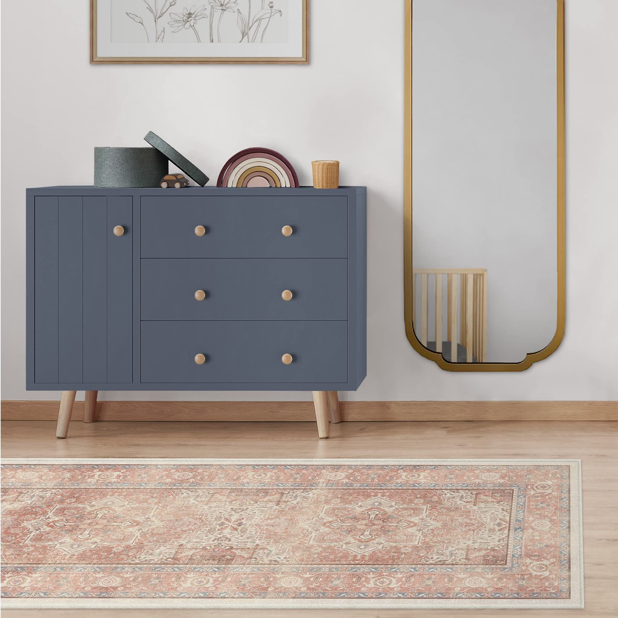 RUGGABLE Kamran Washable Rug - Perfect Vintage Area Rug for Living Room Bedroom Kitchen - Pet &amp; Child Friendly - Stain &amp; Water Resistant - Hazel 5&