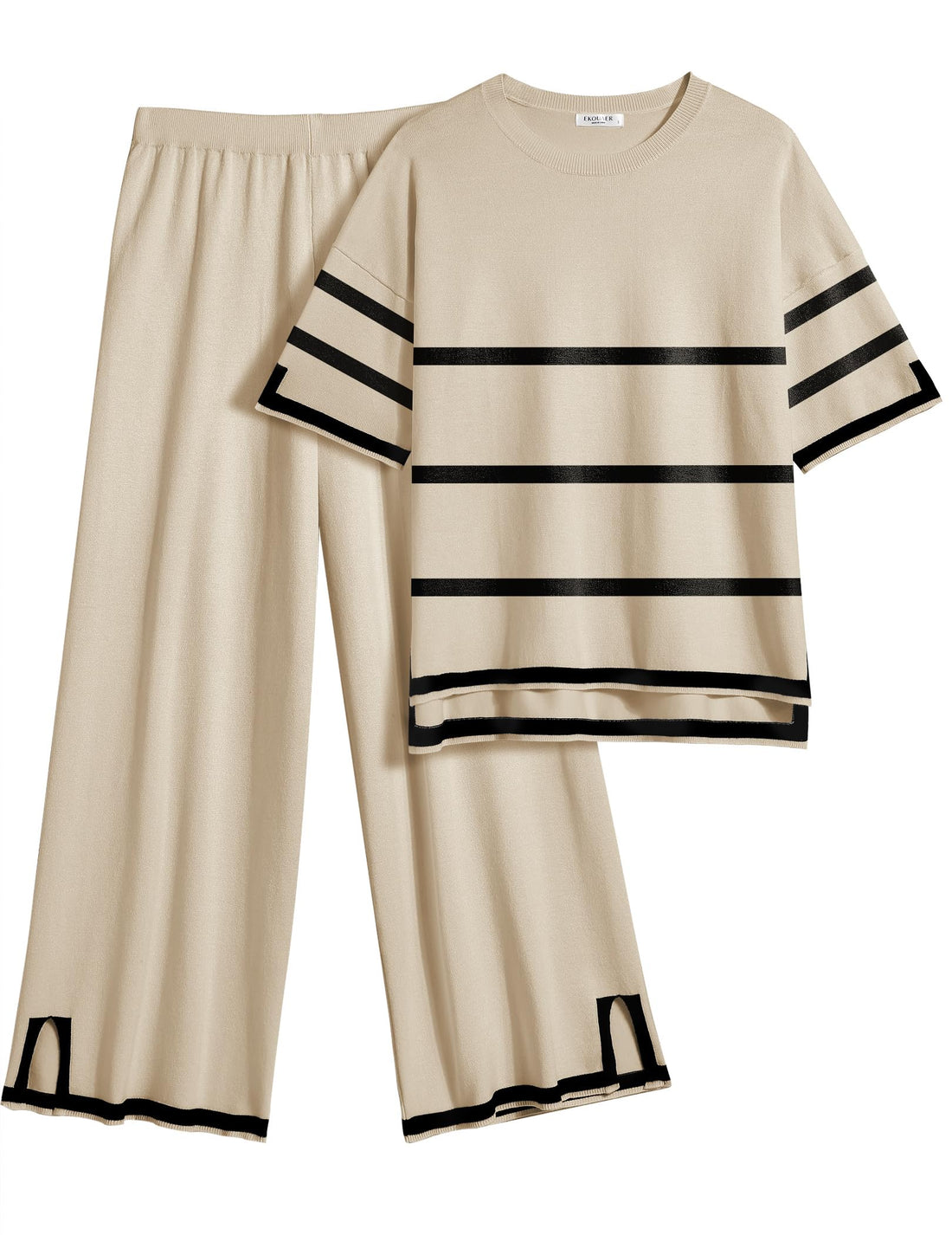 Ekouaer Lounge Set for Women 2 Piece Sets Loungewear Set Outfits Knit Sweater Sets Wide Leg Long Pants Pajama Set