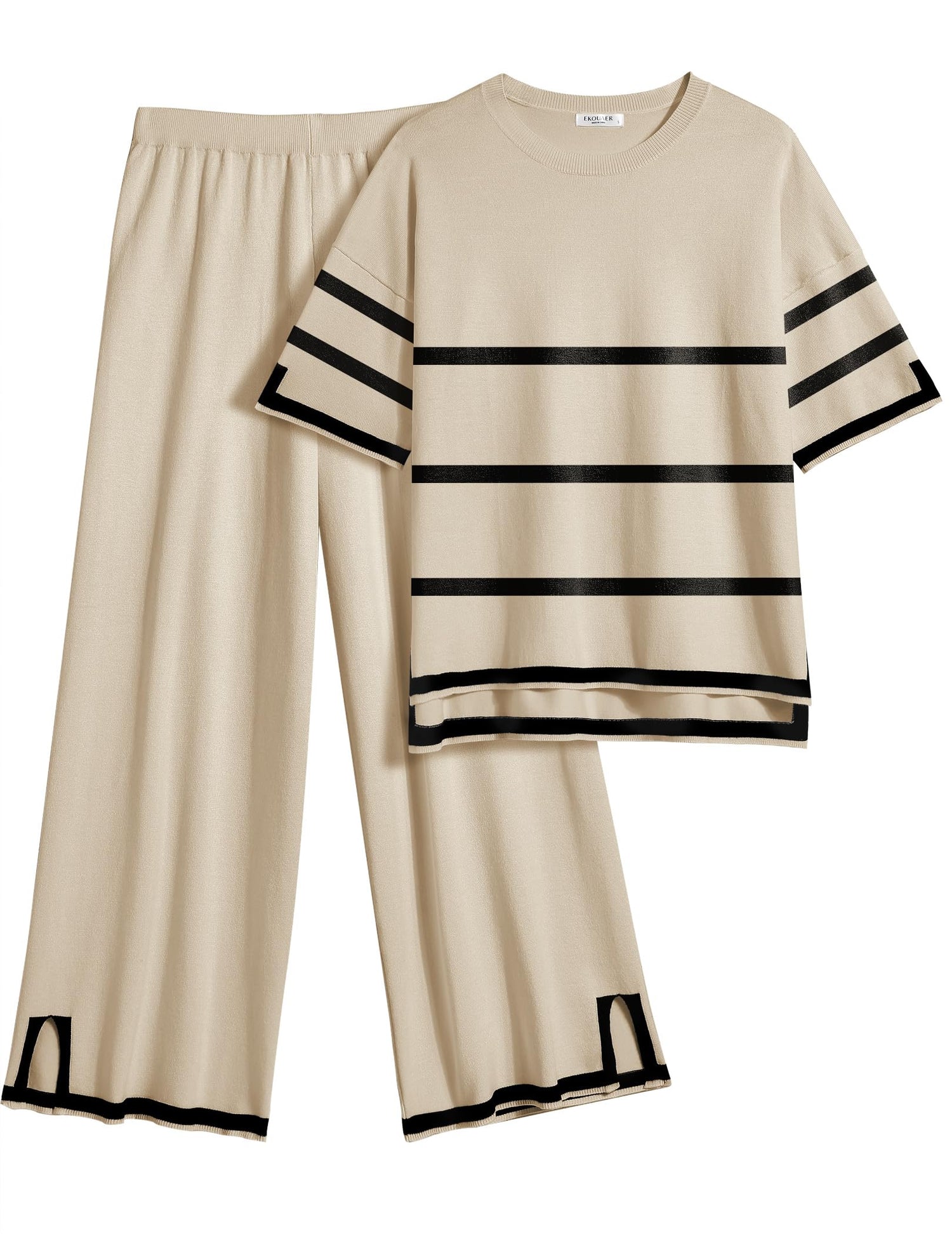 Ekouaer Lounge Set for Women 2 Piece Sets Loungewear Set Outfits Knit Sweater Sets Wide Leg Long Pants Pajama Set