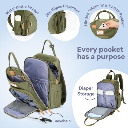 RUVALINO Diaper Bag Backpack, Multifunction Travel Pack Maternity Baby Changing Bags, Large Capacity, Waterproof, Beige