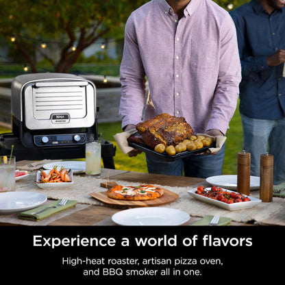 Ninja Woodfire 8-in-1 Outdoor Oven, Pizza Oven, 700°F High Heat Roaster, BBQ Smoker, Ninja Woodfire Technology, Weather Resistant, Portable, Electric, Grey, OO101LWC (Canadian Version)