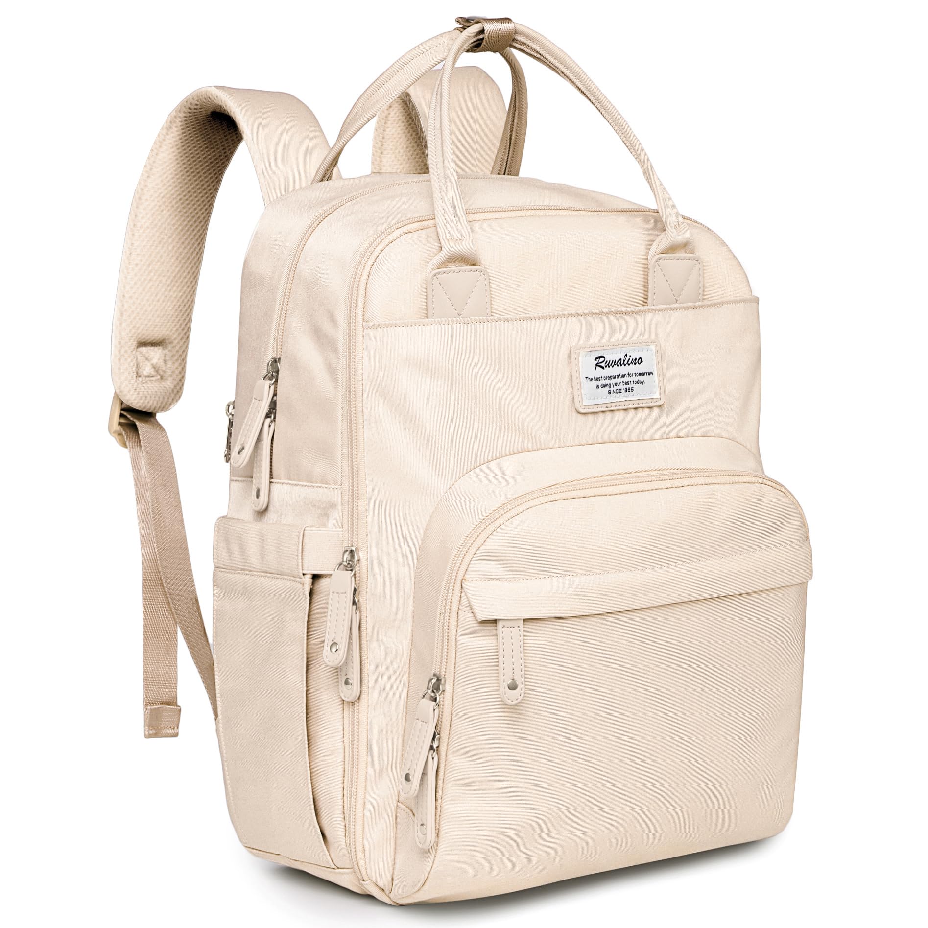 RUVALINO Diaper Bag Backpack, Multifunction Travel Pack Maternity Baby Changing Bags, Large Capacity, Waterproof, Beige