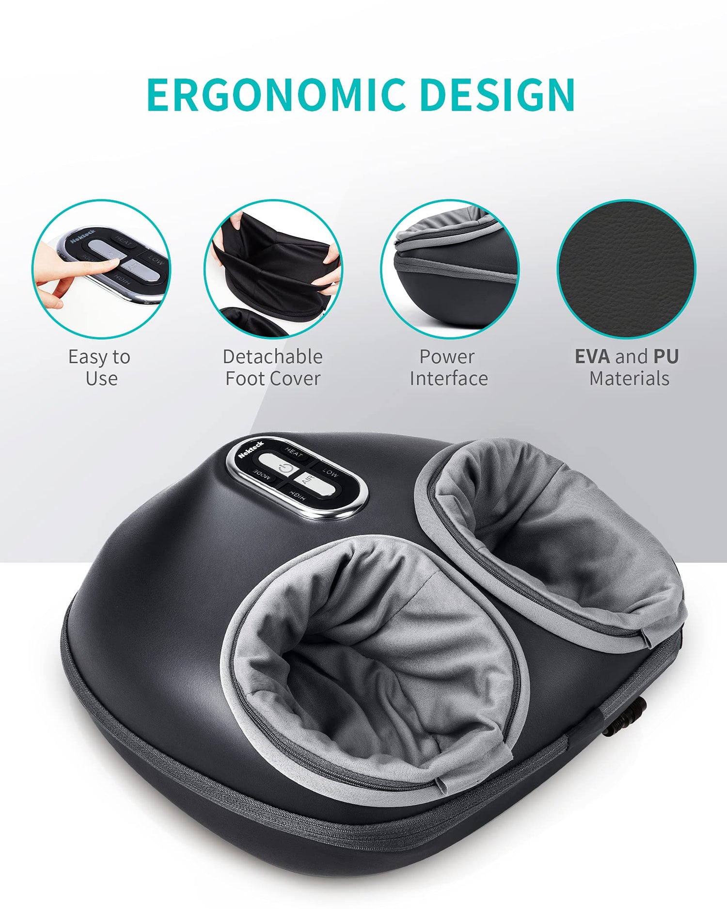Nekteck Shiatsu Foot Massager Machine with Soothing Heat, Deep Kneading Therapy, Air Compression, Improve Blood Circulation and Foot Wellness,Relax for Home or Office Use(Beige)