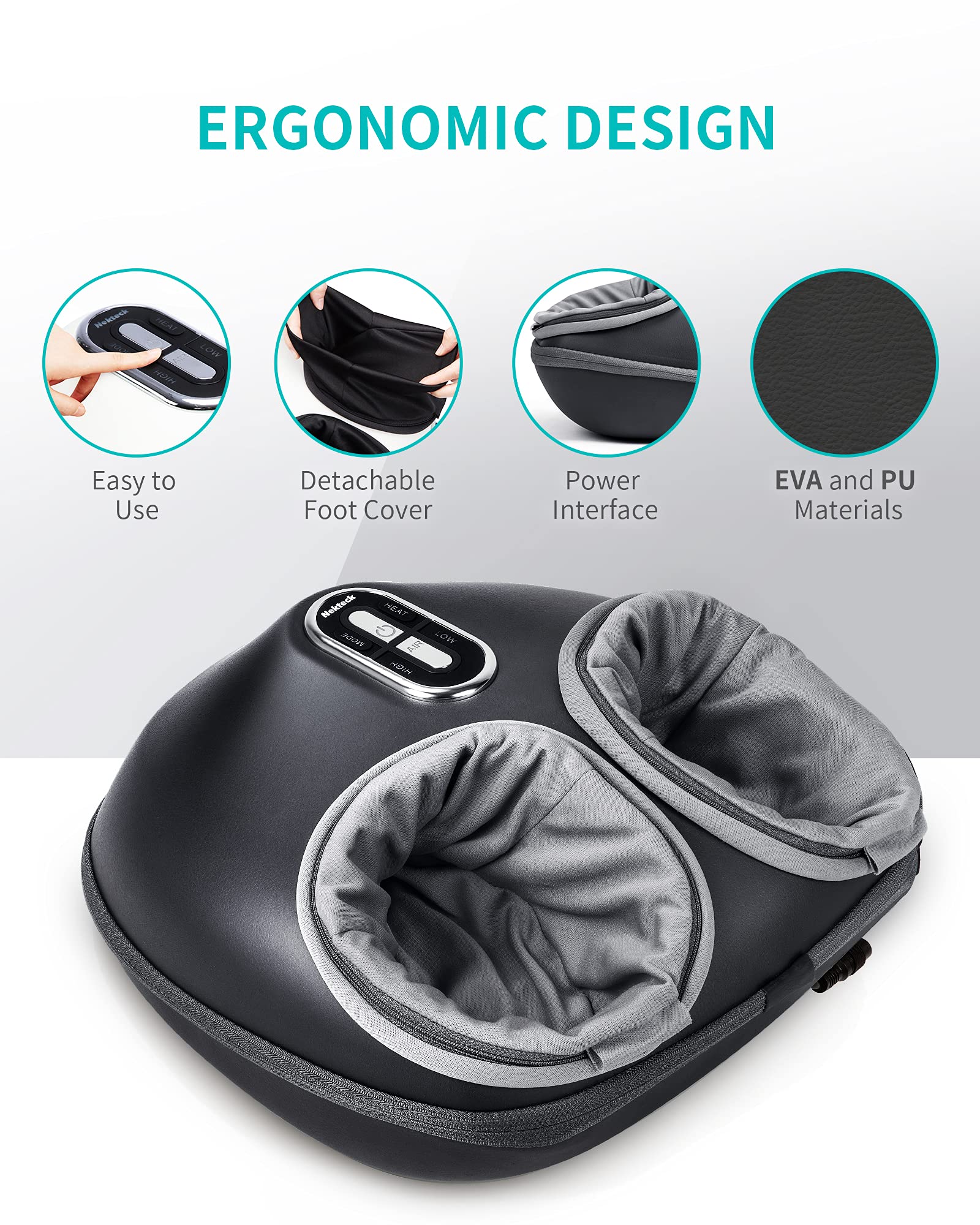 Nekteck Shiatsu Foot Massager Machine with Soothing Heat, Deep Kneading Therapy, Air Compression, Improve Blood Circulation and Foot Wellness,Relax for Home or Office Use(Beige)