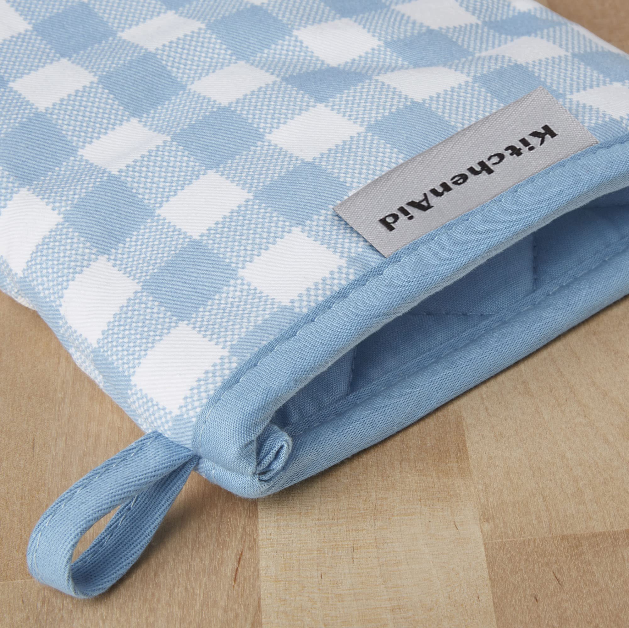 KitchenAid Gingham Mini Oven Mitt 2-Pack Set, Milkshake Tan, 5.5&quot;x8&quot;