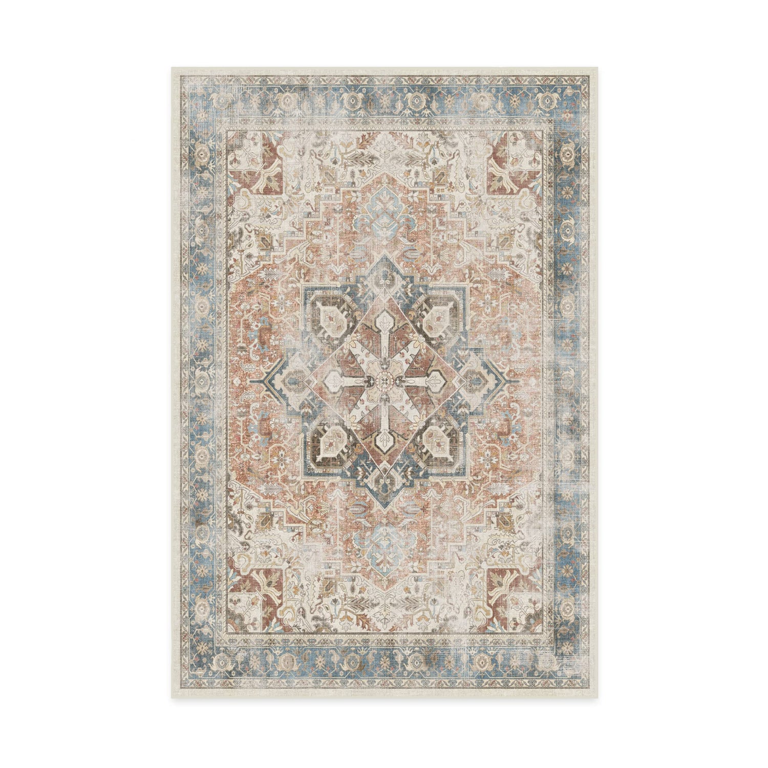 RUGGABLE Kamran Washable Rug - Perfect Vintage Area Rug for Living Room Bedroom Kitchen - Pet &amp; Child Friendly - Stain &amp; Water Resistant - Hazel 5&