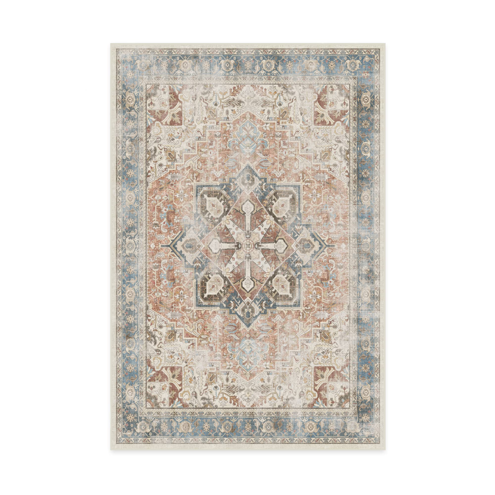 RUGGABLE Kamran Washable Rug - Perfect Vintage Area Rug for Living Room Bedroom Kitchen - Pet &amp; Child Friendly - Stain &amp; Water Resistant - Hazel 5&