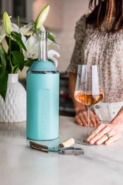 Vinglacé Wine Bottle Chiller- Portable Champagne Insulator- Stainless Steel Wine Cooler Sleeve, White