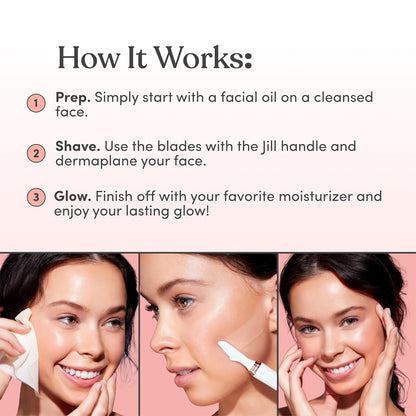 Jill Dermaplane Razor Starter Kit + Magic Oil Wipes &amp; Dermaplane Refill Blade Bundle