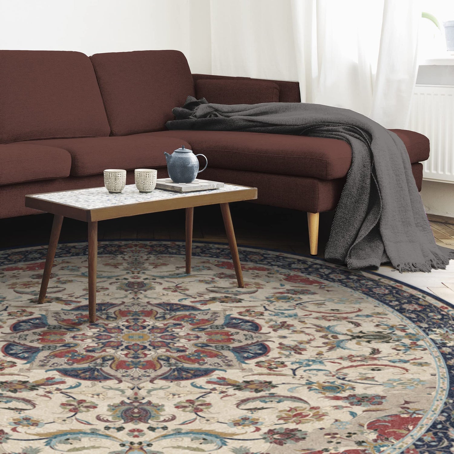RUGGABLE Sima Washable Rug - Perfect Vintage Area Rug for Living Room Bedroom Kitchen - Pet &amp; Child Friendly - Stain &amp; Water Resistant - Royal Blue 2&