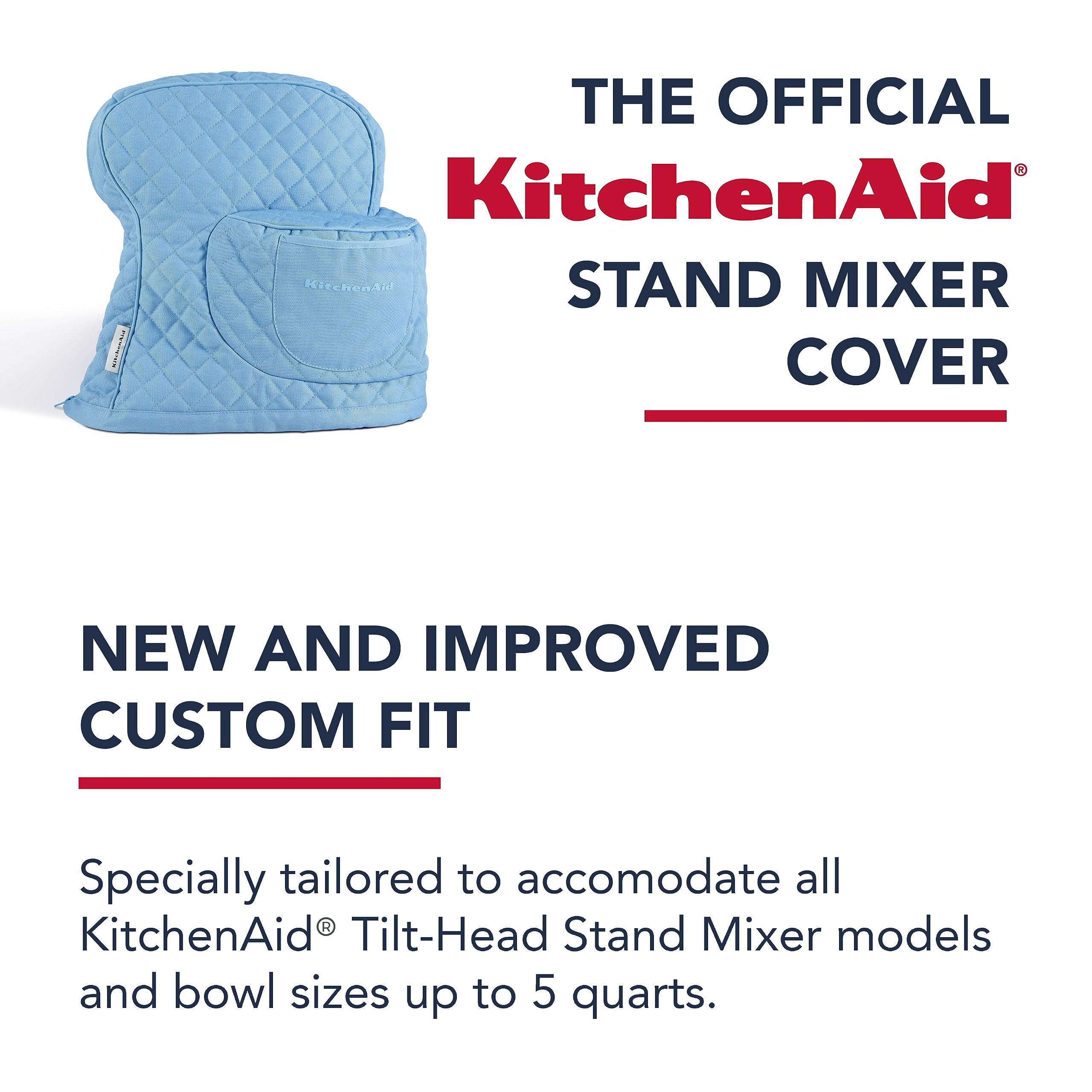 KITCHENAID Fitted Tilt-Head Solid Stand Mixer Cover with Storage Pocket, Quilted 100% Cotton, Milkshake, 14.4&quot;x18&quot;x10&quot;