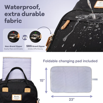 RUVALINO Diaper Bag Backpack, Multifunction Travel Pack Maternity Baby Changing Bags, Large Capacity, Waterproof, Beige