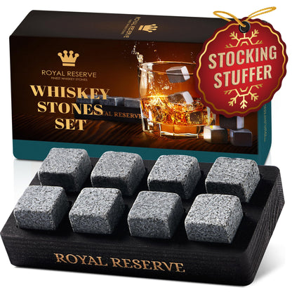 Whiskey Stones Gift Set by Royal Reserve – Artisan Crafted Reusable Chilling Rocks for Scotch Bourbon – Modern Stocking Stuffer for Men Guy Dad Boyfriend Anniversary or Retirement