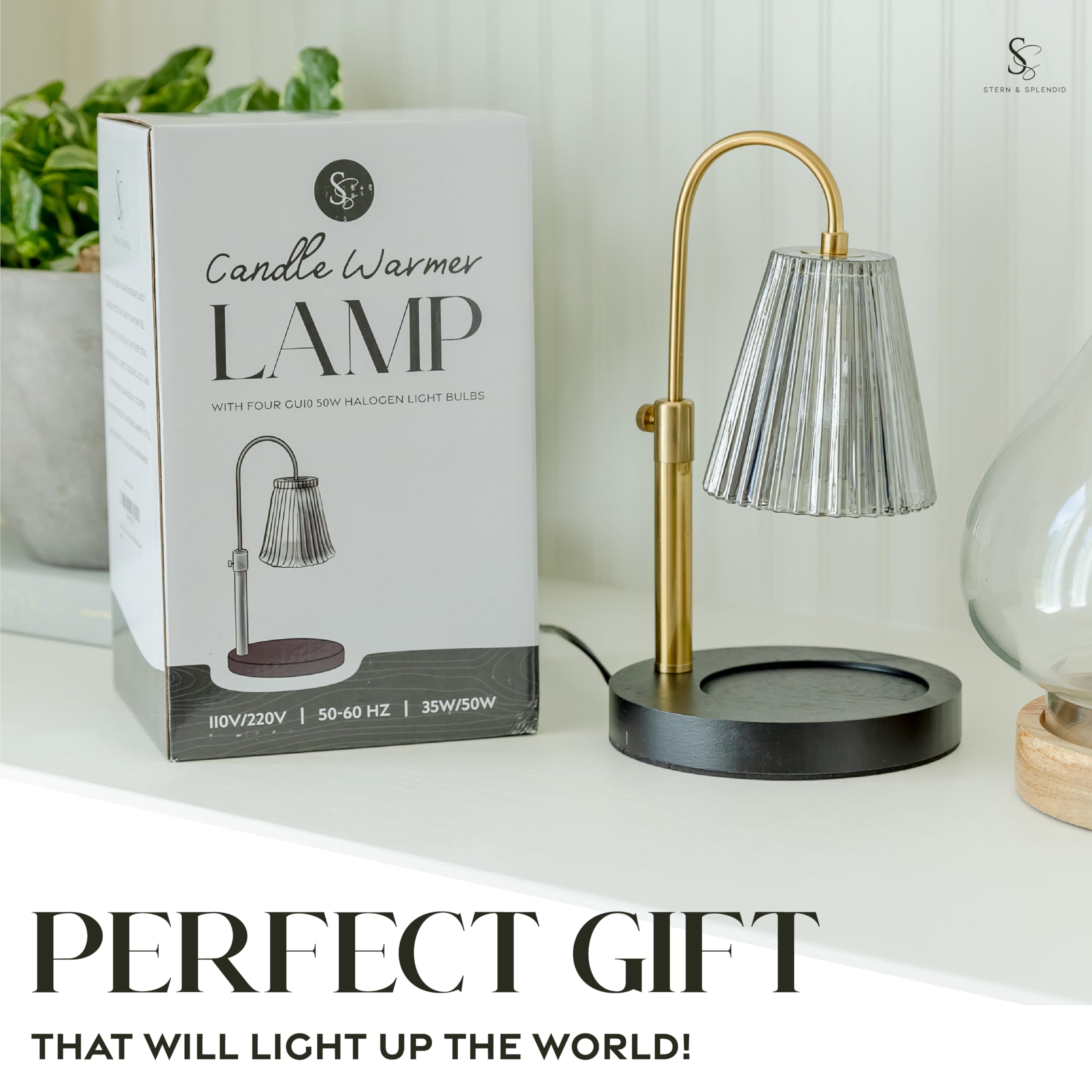 Flameless Candle Warmer Lamp for Jar Candles Large &amp; Small – Dimmable Lamp Candle Warmer Electric with Large Marble Base &amp; Adjustable Height – Candle Melter with Timer and 4 Halogen Light Bulbs