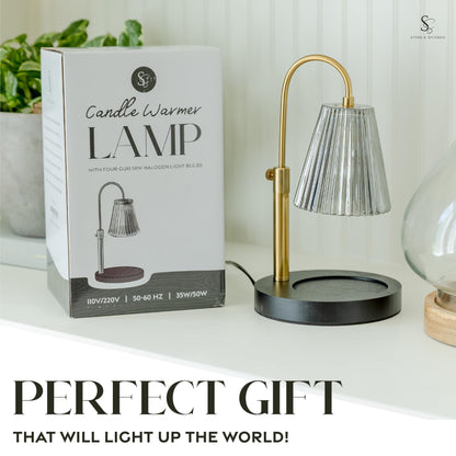 Flameless Candle Warmer Lamp for Jar Candles Large &amp; Small – Dimmable Lamp Candle Warmer Electric with Large Marble Base &amp; Adjustable Height – Candle Melter with Timer and 4 Halogen Light Bulbs